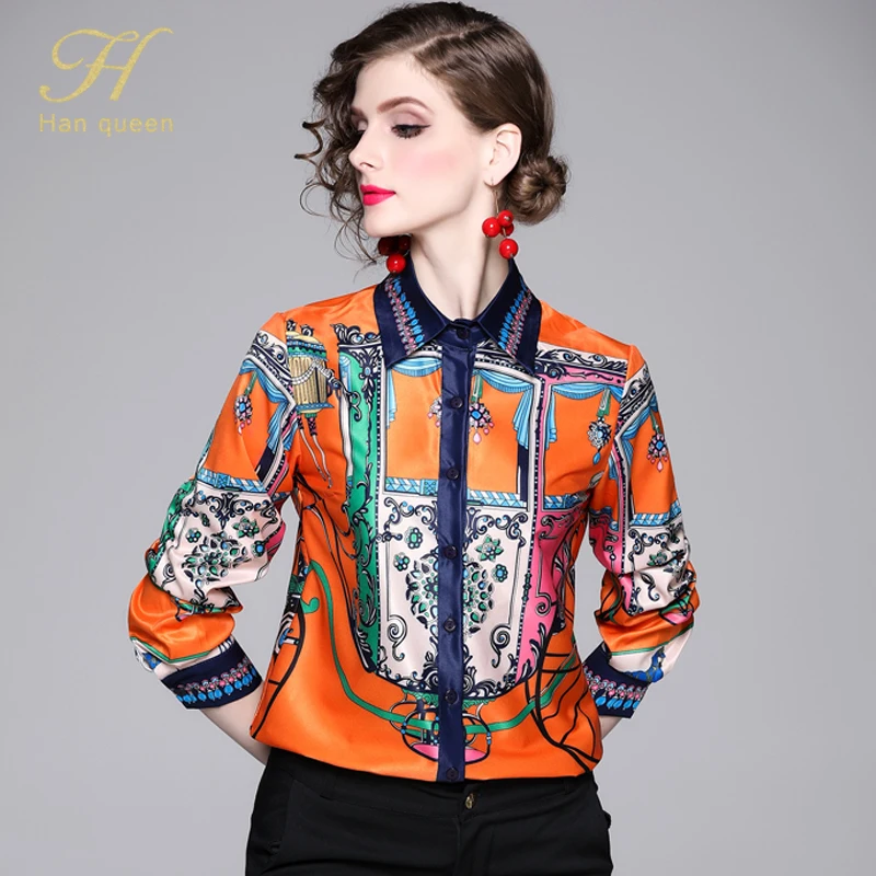 Женская винтажная рубашка с длинным рукавом H Han Queen|Блузки| |