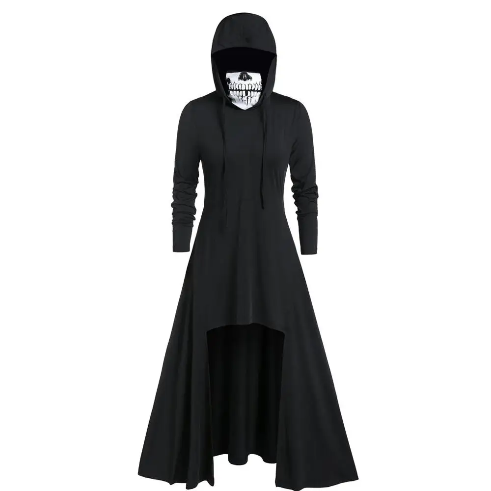 Плюс размер женская маска череп чистый цвет пуловер с длинным рукавом капюшоном