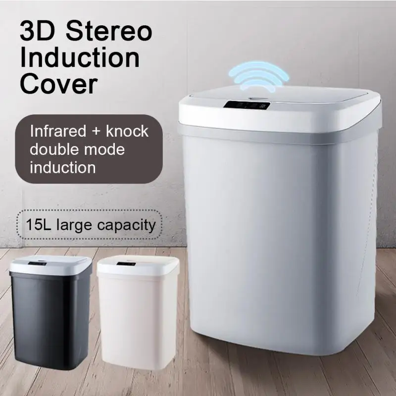 

Smart Trash Can Silent Sensor Garbage Bin Plastic Automatic Trash Can Waterproof With Cover Seal Bin Home Bathroom Toilet Tool