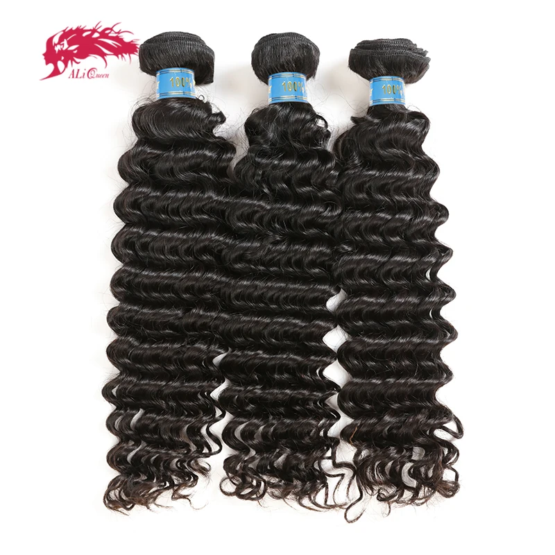 Ali Queen Hair Peruvian Deep Wave Virgin Human Hair Bundles 100% Human Hair Weave Bundles 3Pcs 12