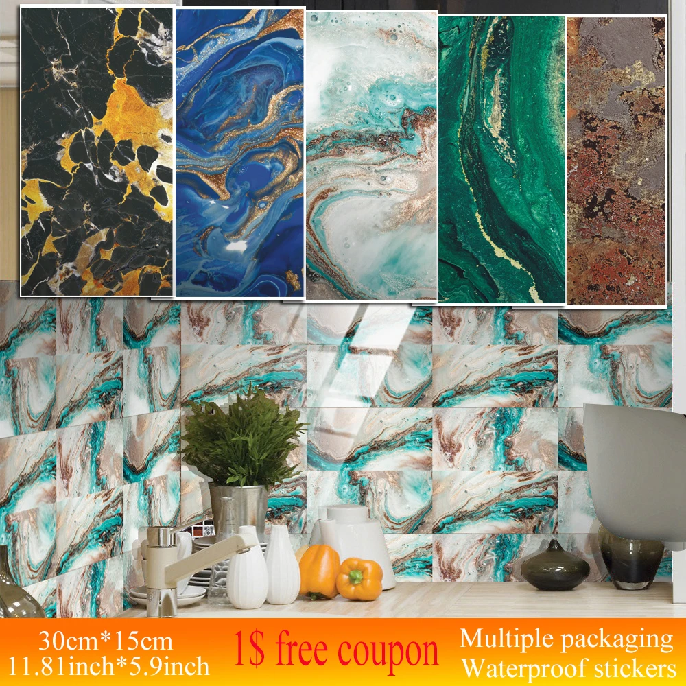 

Самоклеящиеся обои с имитацией мрамора, декоративная утолщенная пленка для стен в современном стиле, напольные наклейки для плитки в ванно...