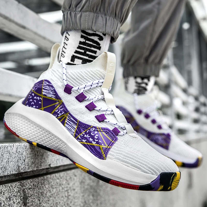 Fashion Breathable Kintting Sock Sports Shoes Men Women Chunky High Sneakers Basketball Outdoor Basketball Running Shoes for Men