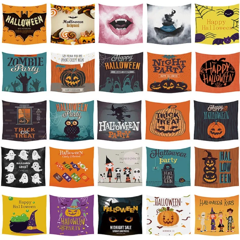 

New product Room decoration Halloween tapestry Witch Background wall covering Night party Pumpkin Vampire Funny hanging cloth -2