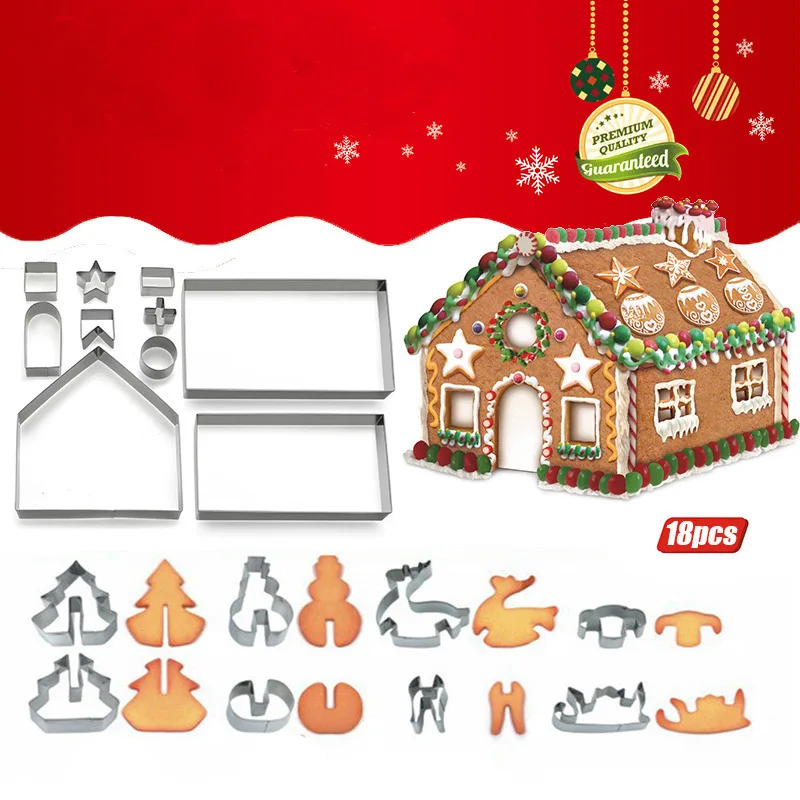 

18-piece Set Christmas Stainless Steel 3D Three-dimensional Cookie Mold Gingerbread House Cookie Mold