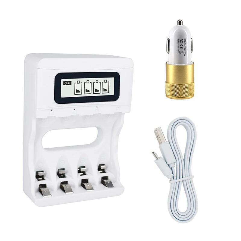 with car charger PALO USB зарядное устройство для AA AAA 3A 1,2 в Ni-MH Ni-Cd аккумуляторы ЖК-экран Смарт зарядное устройство Быстрая зарядка - Цвет: with car charger