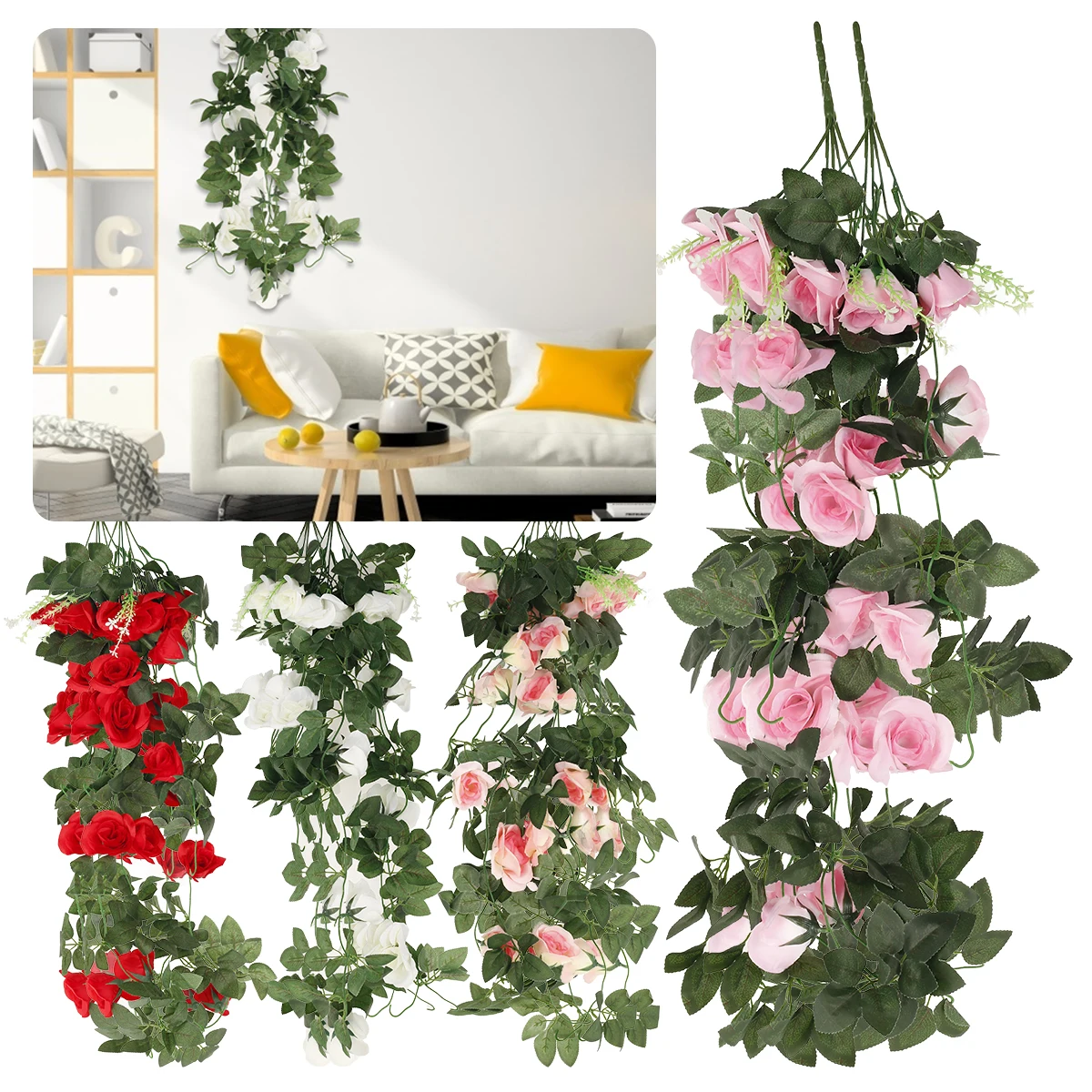 

2 шт. различные шелковые искусственные розы, лоза, настенное украшение цветов, романтическая гирлянда из искусственных растений