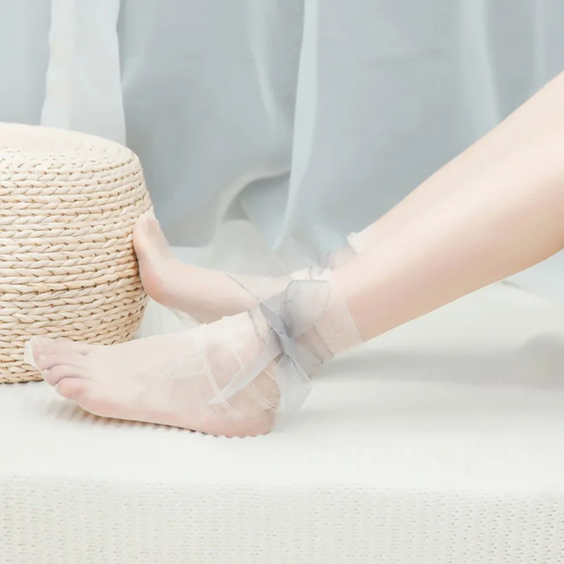 Женские шелковые кружевные милые носки в Корейском стиле с бантом свежие