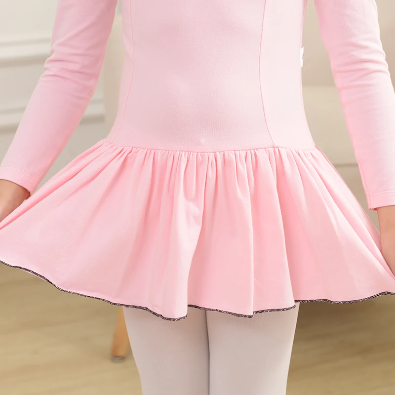 USHINE children girls cotton training dress long-sleeved dance skirt ballet suit kids ballet leotard
