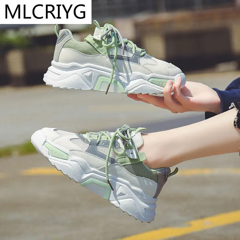 

Women's Chunky Sneakers 2021 Spring New Fashion Platform Lace Up Women's Vulcanized Shoes Breathable Mesh Casual Shoes Dad Shoes