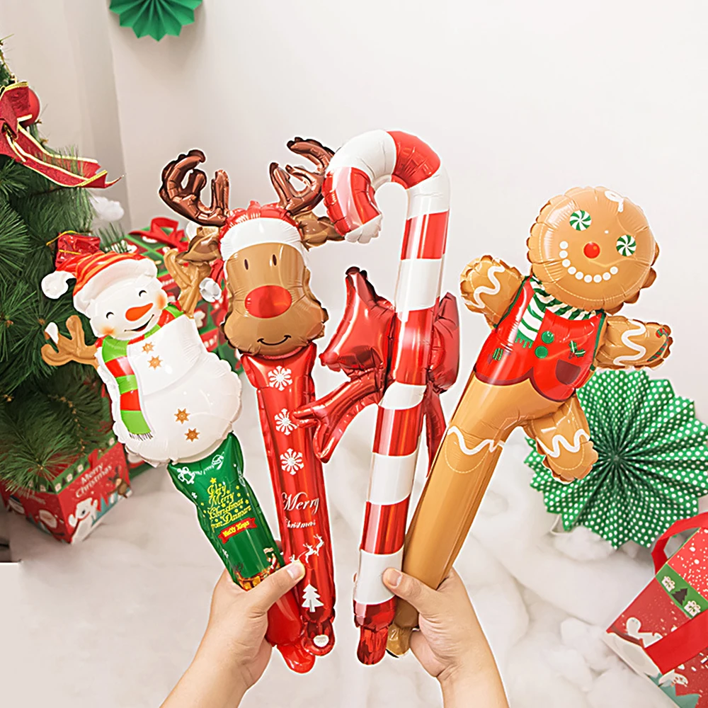 

2PCS Christmas Inflatable Stick Cane Candy Elk Head Gingerbread Man New Year Decor 2022 For Home Wedding Party Banquet Supplies