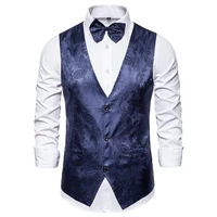 men paisley print dress vest classic retro v neck single breasted suit tuxedo waistcoat nightclub stage dj performance costumes