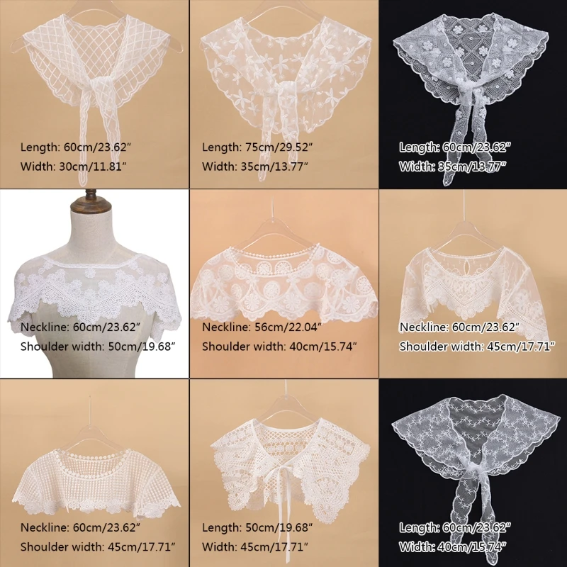 

M6CD Embroidery False Shirt Collar Various Patterns Fashionable Hollow Decorative Faux Collar Sweet Detachable Collar