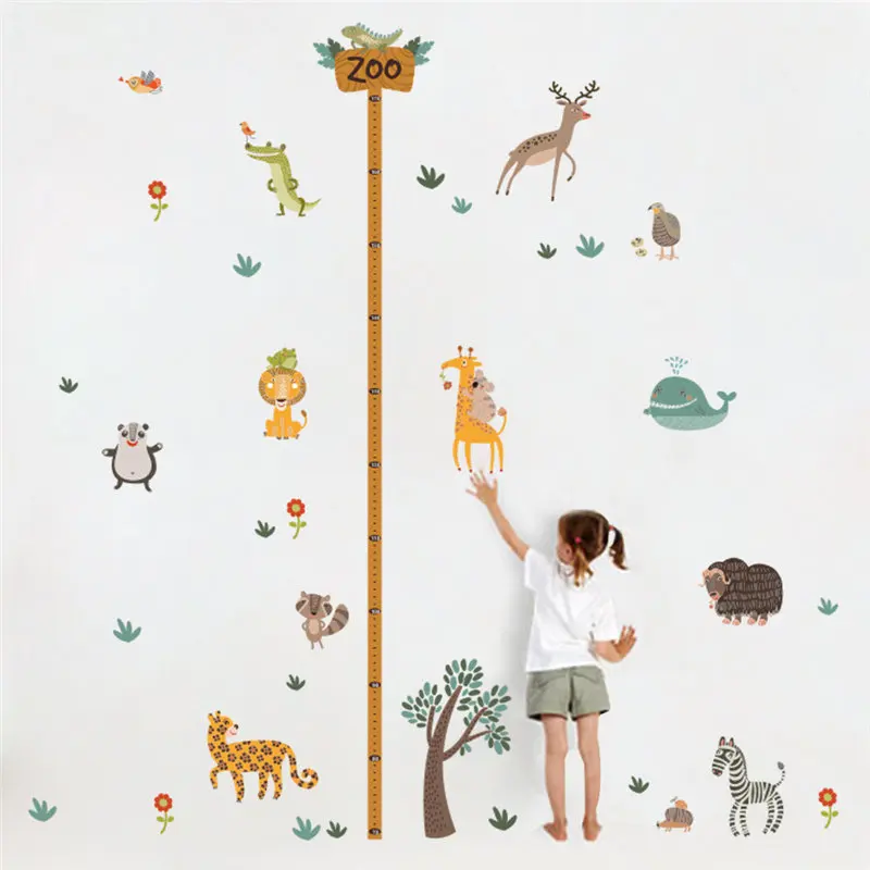 

Cute Animals Tree Creative Growth Chart Wall Stickers Kids Room Decoration Children Height Measure Mural Art Diy Home Decals