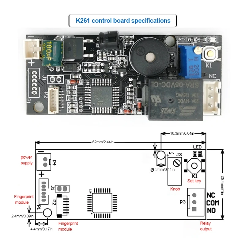 

K261 + R557 DC7-18V Fingerprint Identification Ring Indicator Light Access Control Board Module Control Board