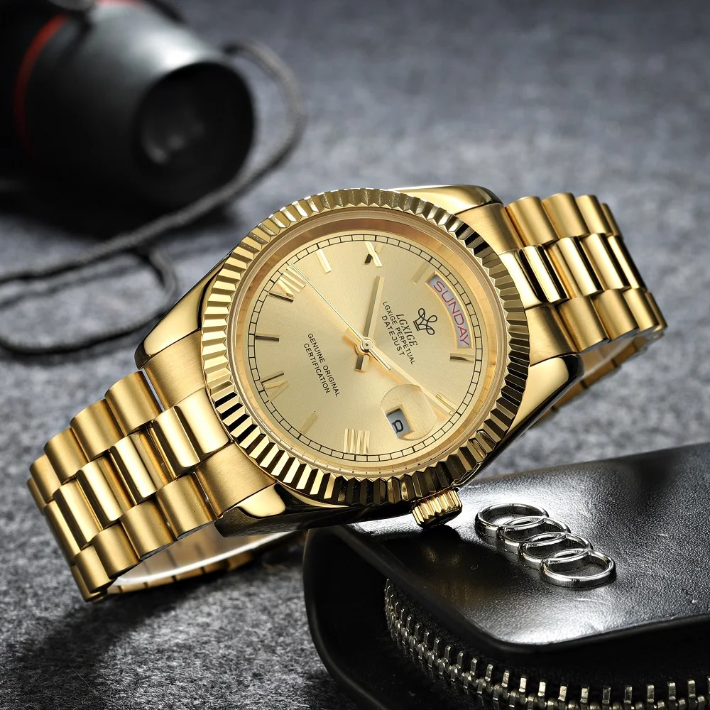 

LGXIGE Brand Luxury Men Watches Automatic Gold Watch Men datejust Stainless Steel Waterproof Business Sport AAA Mechanical Watch