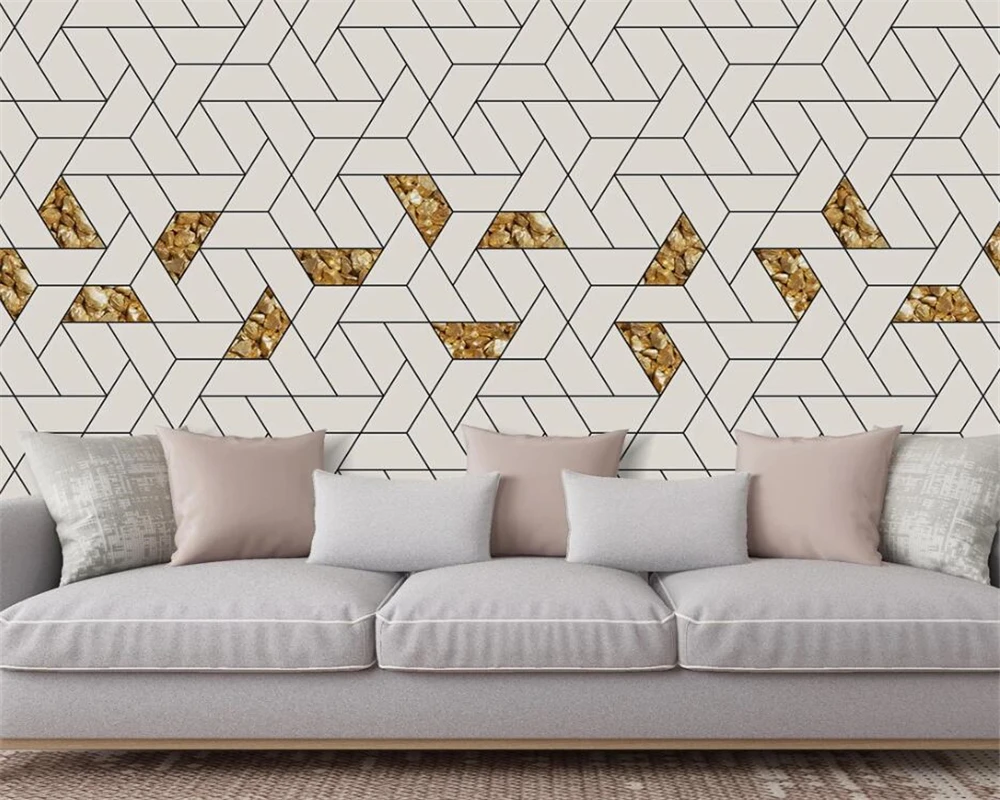 

beibehang Customized modern minimalist light luxury geometric lattice golden bedroom sofa background wallpaper papier peint