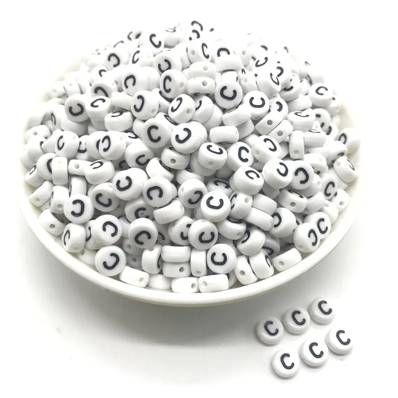 100pcs 4x7mm round letters 26 letters beads multi-color peach heart-shaped spacer beads For bracelet necklace jewelry making - Color: C