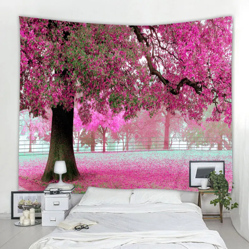 Красивый большой настенный гобелен с красным принтом большого дерева недорогой