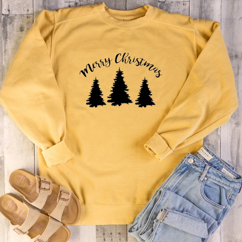 

Cute Merry Christmas Tree Cotton Christmas Pullover O Neck Women Sweatshirt Long Sleeve Fashion Shirts Kawaii Female Clothing