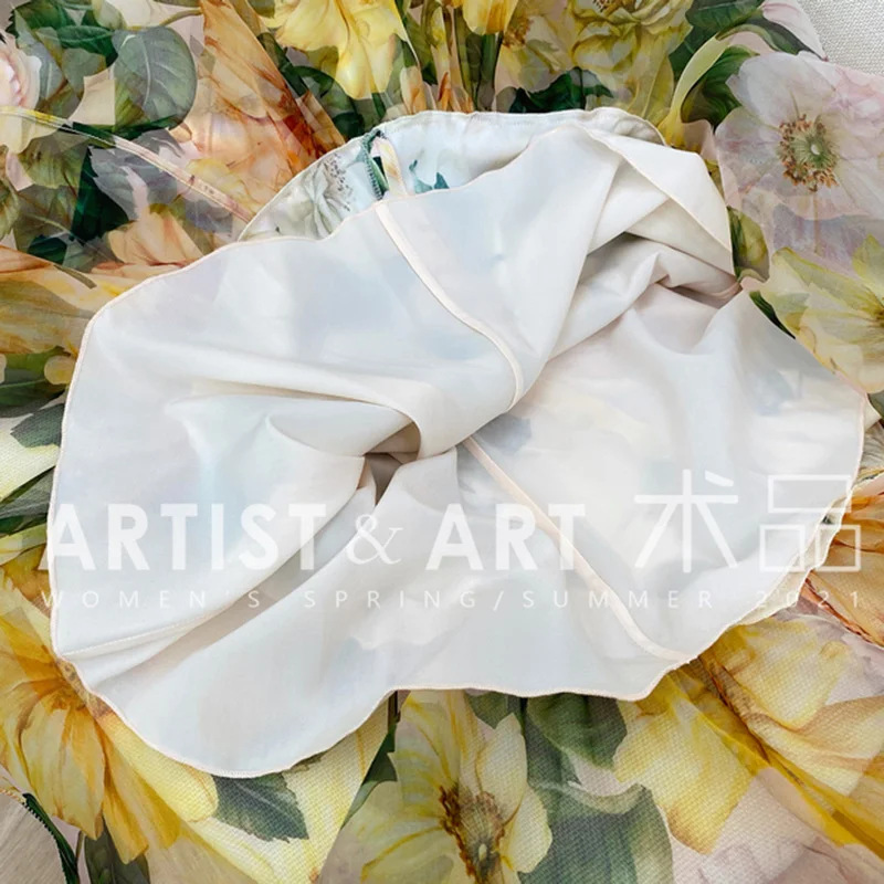 

Svoryxiu 2021 Runway High-End Custom Summer Party Mermaid Dress Women's Sexy V-Neck Sleeveless Camellia Print Silk Long Dresses