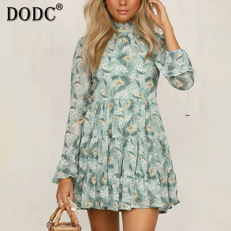 Женское шифоновое платье в стиле бохо с цветочным принтом и оборками праздничное