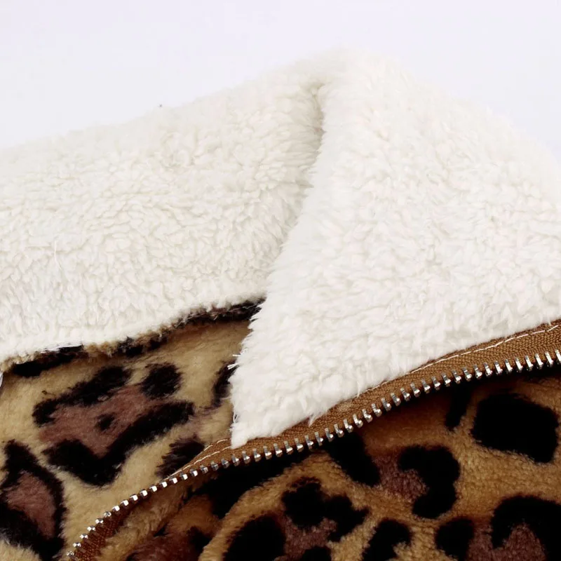 

Women's Leopard Sweatshirts Autumn Winter Lamb Fur Fleece Warm Pullover Sweat Femme Zipper Plush Patchwork Sweatshirts Tops