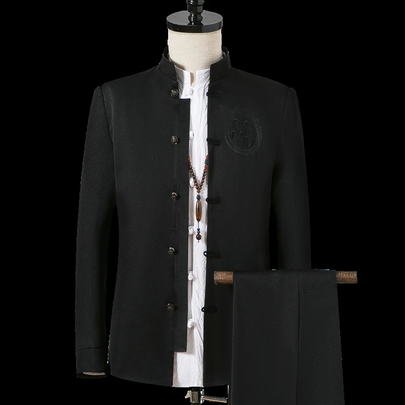 Бело-белая традиционная китайская одежда для мужчин Чжуншань фу вышитые костюмы