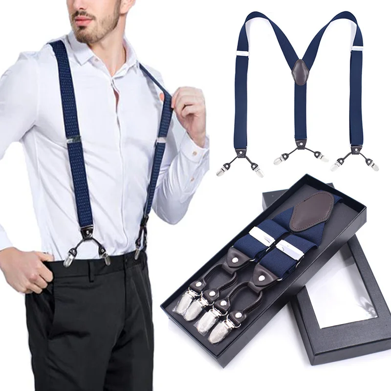 Back Suspenders for Men with Heavy Duty Clips Wide Adjustable Elastic Braces for Pants  FS99