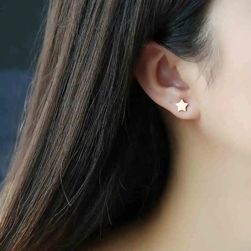 18KGP серьги-гвоздики из титановой стали цвета розового золота с пятиконечной