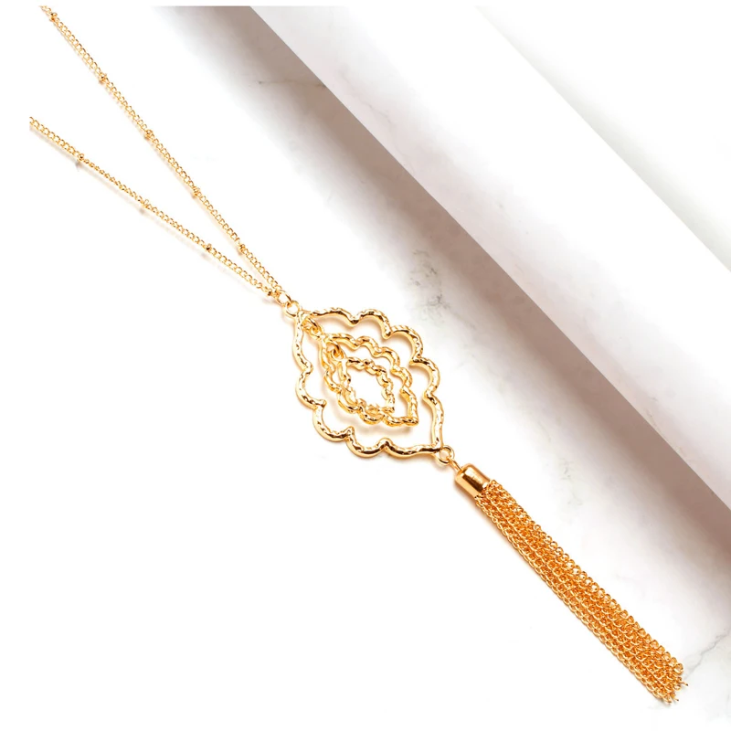 Длинное ожерелье с подвеской на свитер Ирландский Узел кисточкой серебряный