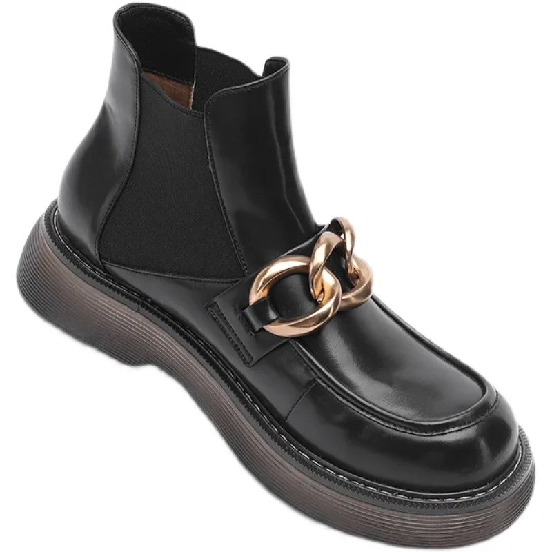 Женские ботинки челси женские из натуральной кожи с металлической цепочкой и