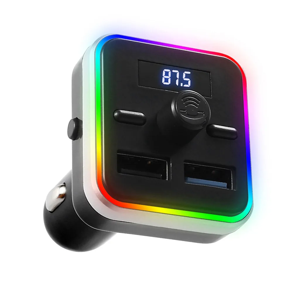 

Car FM Transmitter 5.0 Bluetooth Adapter Wireless Handsfree Car Player Radio Audio Adapter Rgb Lights Dual USB Quick Charger