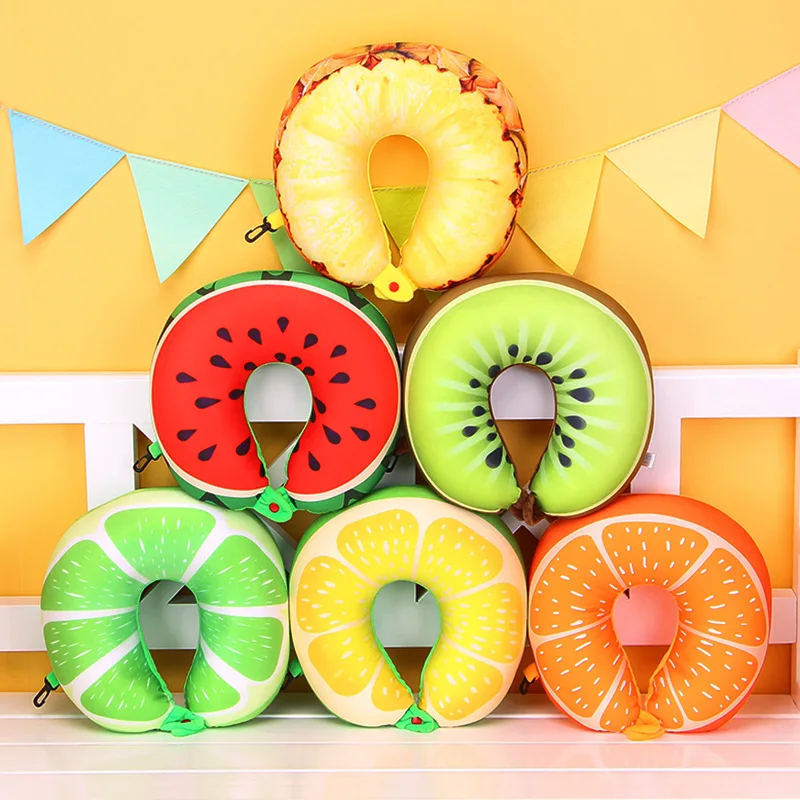 

1 Pc 6 Colors 3D Fruit U Shaped Pillow Protect The Neck Travel Watermelon Lemon Kiwi Orange Pillows Cushion Airplane Pillow