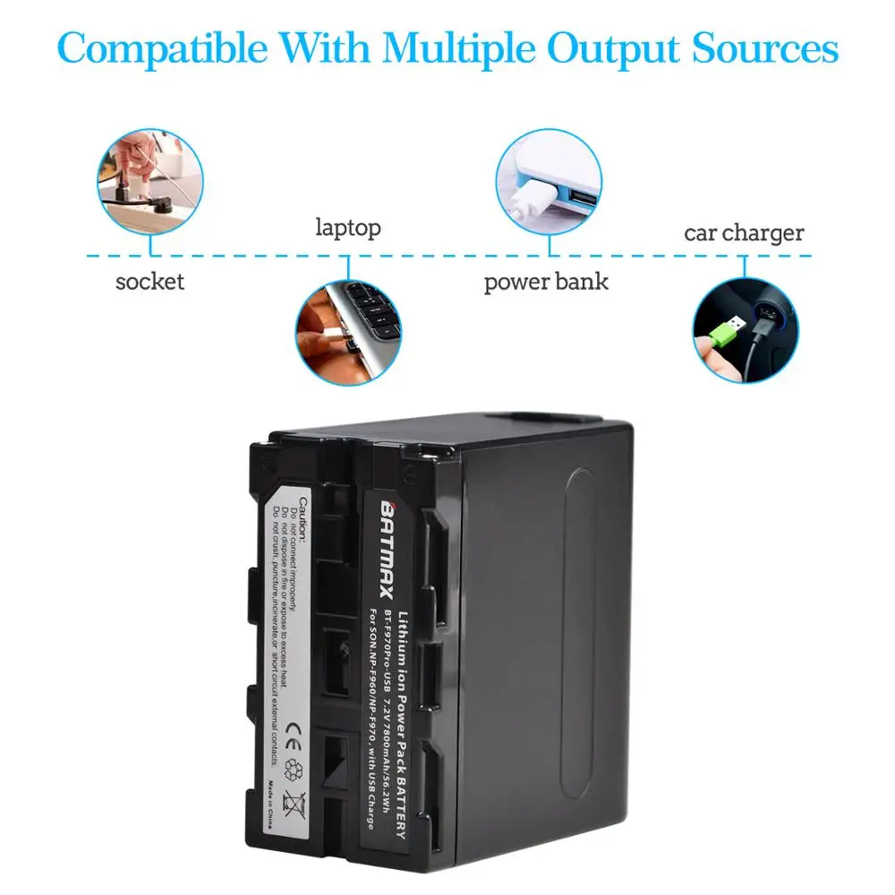 Батарея Batmax NP-F970 NP-F960 7800 мАч с USB-портом для зарядки + светодиодсветильник питания