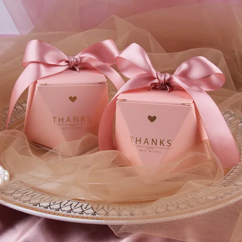 Креативная коробка для конфет, свадебный подарок, упаковка, лента, шоколадные розовые сумки для детского душа, праздничные Свадебные вечерние принадлежности для душа