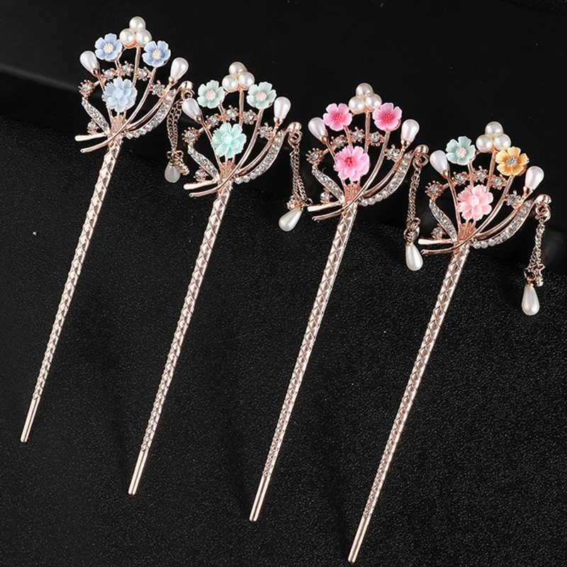 

Chinese Style Tassels Metal Hair Sticks Hairpin Pearl Hair Pins Clip Flower Hair Chopsticks Wedding Party Headwear Headpiece