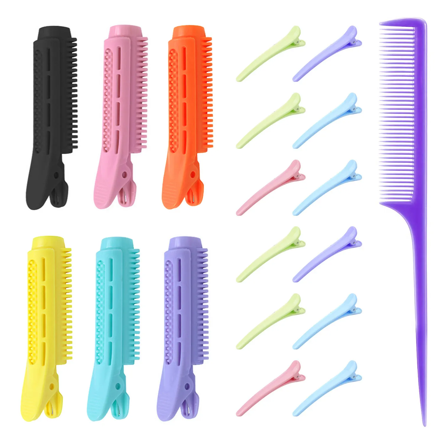 

6pcs Natural Fluffy Volumizing Hair Root Clips with Tail Comb and 12pcs Duck Bill Clips for Home Salon Hair Styling Supplies
