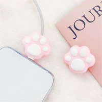 2pcs cute cat paws cable winder protector pink desktop wire usb cable charger cable organizer cord protector for phone