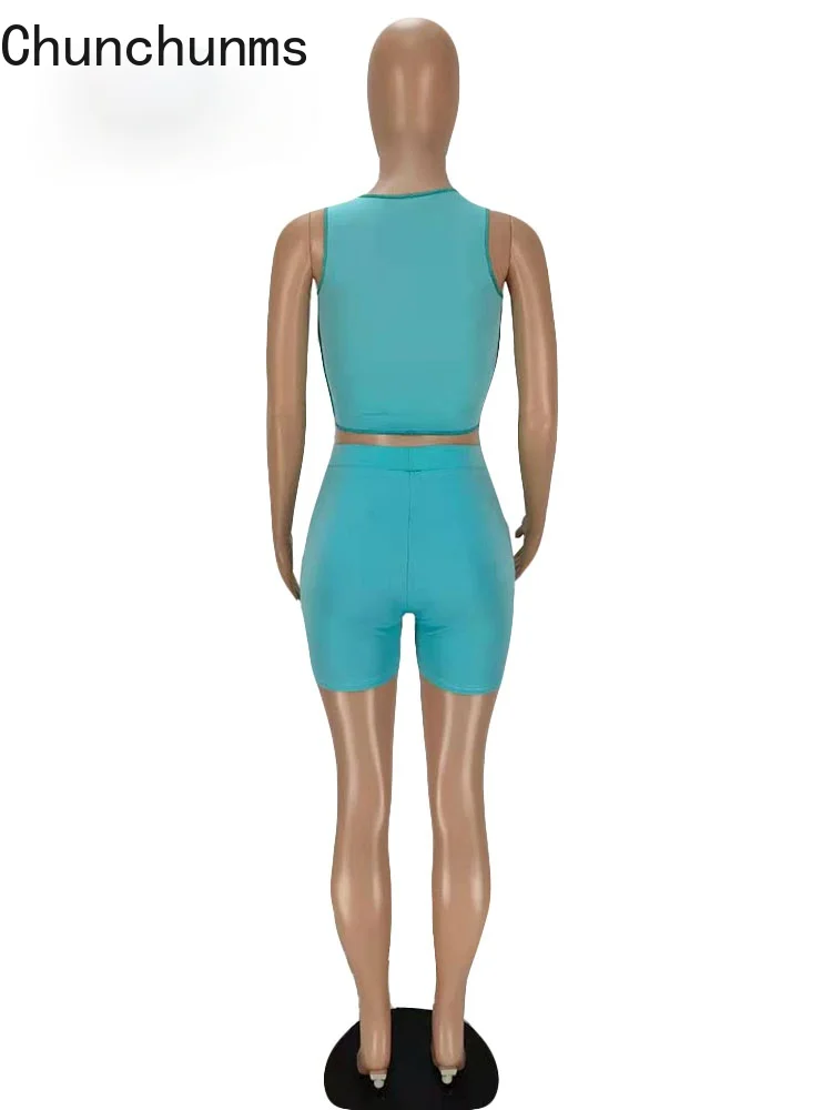 

Patchwork Contrast Color Hollow Out Bandage Crop Top Tank+Skinny Shorts 2 Pcs Set Casual Sport Women Sets Summer Clubwear