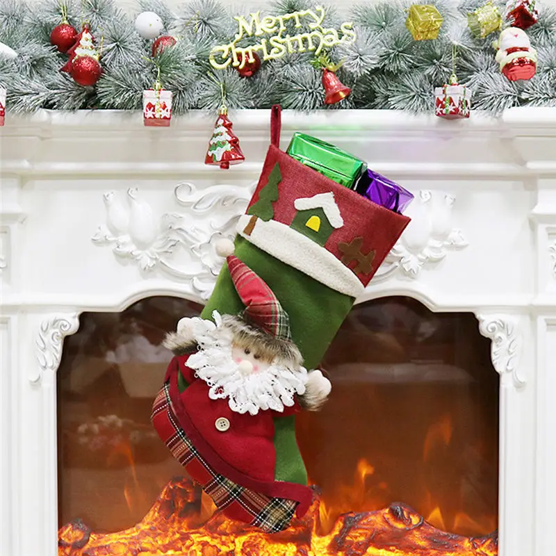 Christmas Xmas Tree Hanging Decor Santa Stocking Sock Gift Candy Bags Ornament Decorations Party Gifts 2020 New Year | Дом и сад