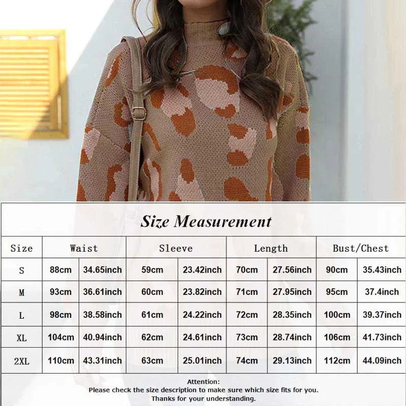 

Winter Women Long Sleeve Knitted Leopard Casual Pullover Tops 2020 Fall Fashion Street Style Plus Size Warm Sweaters