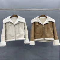 womens winter sheepskin coat fashion casual warm luxury genuine leather jacket short real fur coat beige 2021