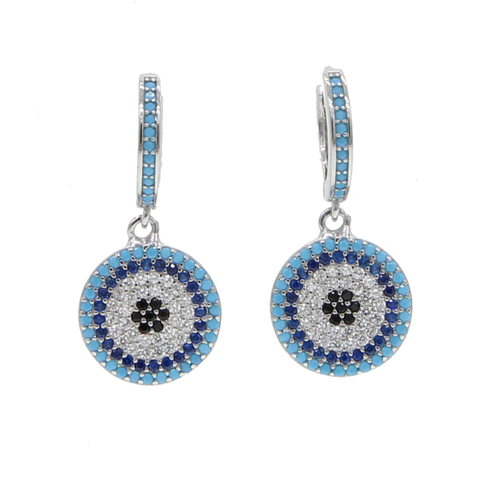 Лучшие продажи чистое серебро 925 пробы голубой CZ счастливый индюк сглаза круглая