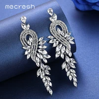 mecresh luxury leaves long drop earrings for women silver color crystal hanging dangle earrings wedding korean jewelry meh946