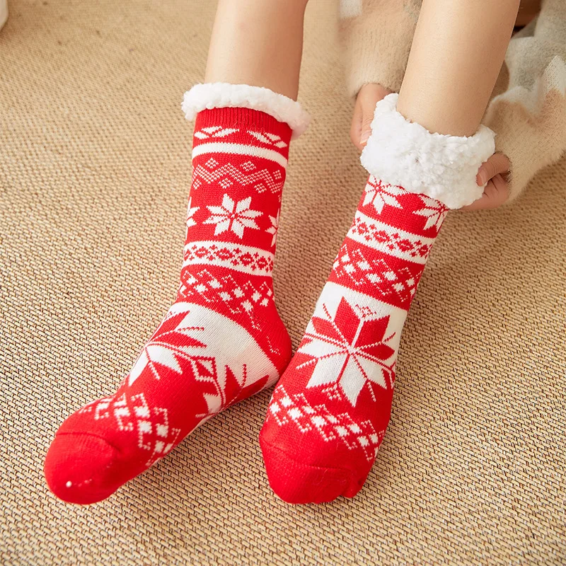 

Women Indoor Plush Fleece Lining Slipper Sock Christmas Floor Home Thermal Sherpa Lined Nonskid Fuzzy Cozy Winter Socks Female