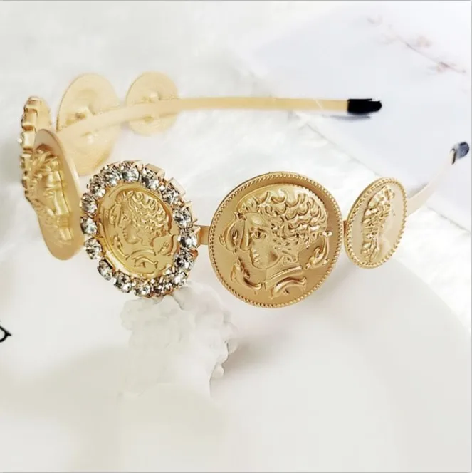 Повязка на голову женская в стиле барокко модный роскошный обруч с монетами и