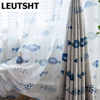 green cartoon fish tulle curtains for living room boy kids children bedroom curtain sheer windows treatment home decoration