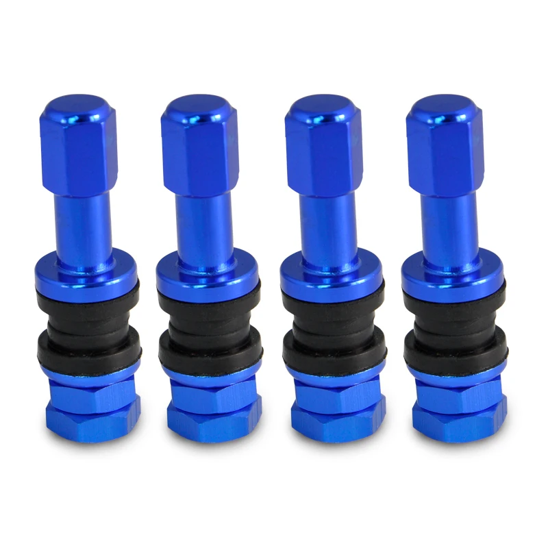 

4Pcs Set Car Aluminum Tubeless Wheel Tire Valve Stem With Dust Cap Blue