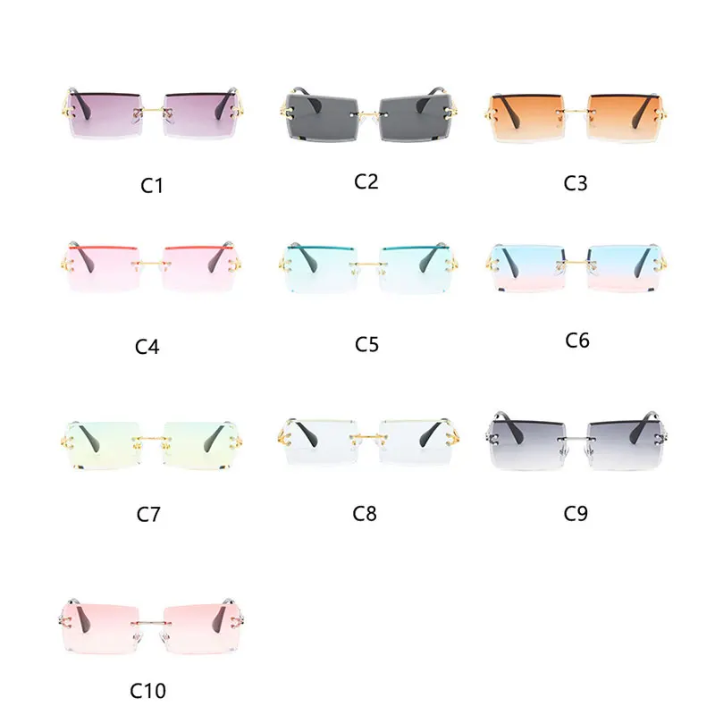 

Rimless Rectangle Womens Sunglasses 2020 Luxury Brand Brown Tinted Lens Sun Glasses Fashion Square Shades Gradient Eyewear