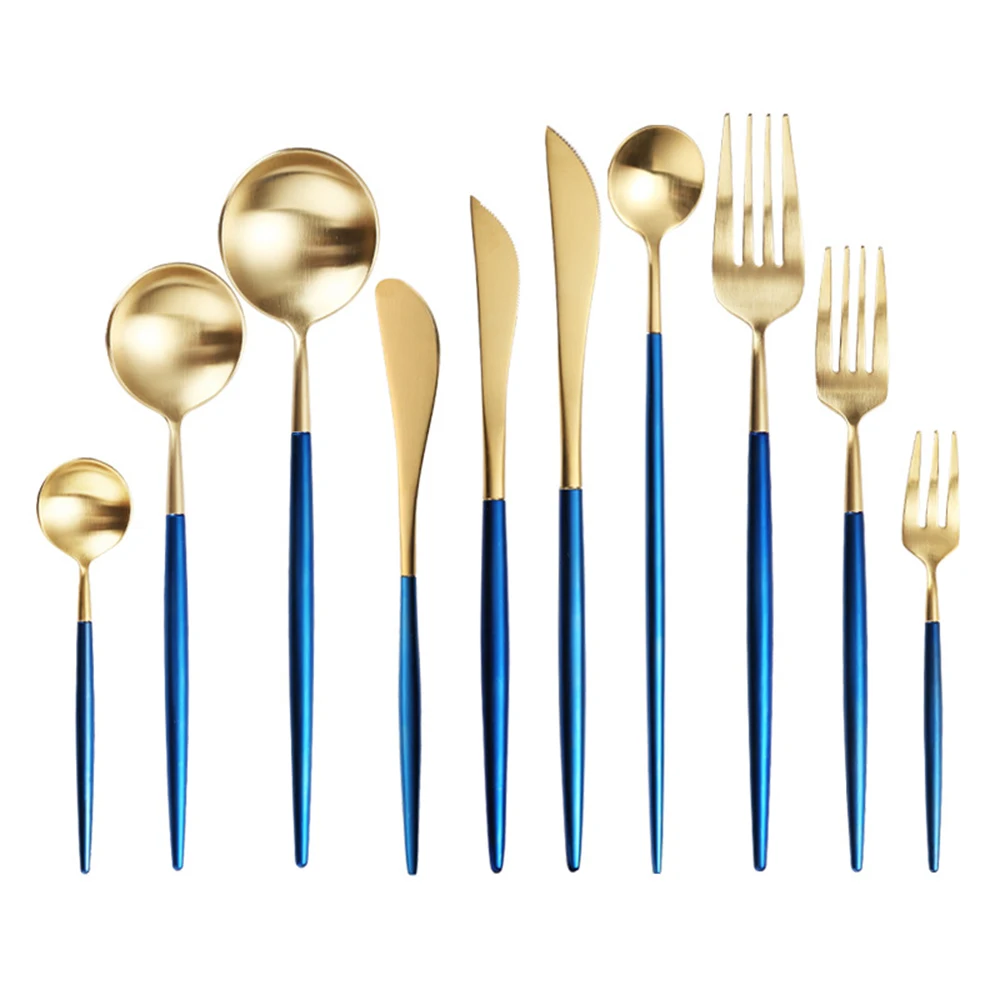 Горячая Распродажа синие подвесные столовые приборы из нержавеющей стали золотые вилка ложка нож